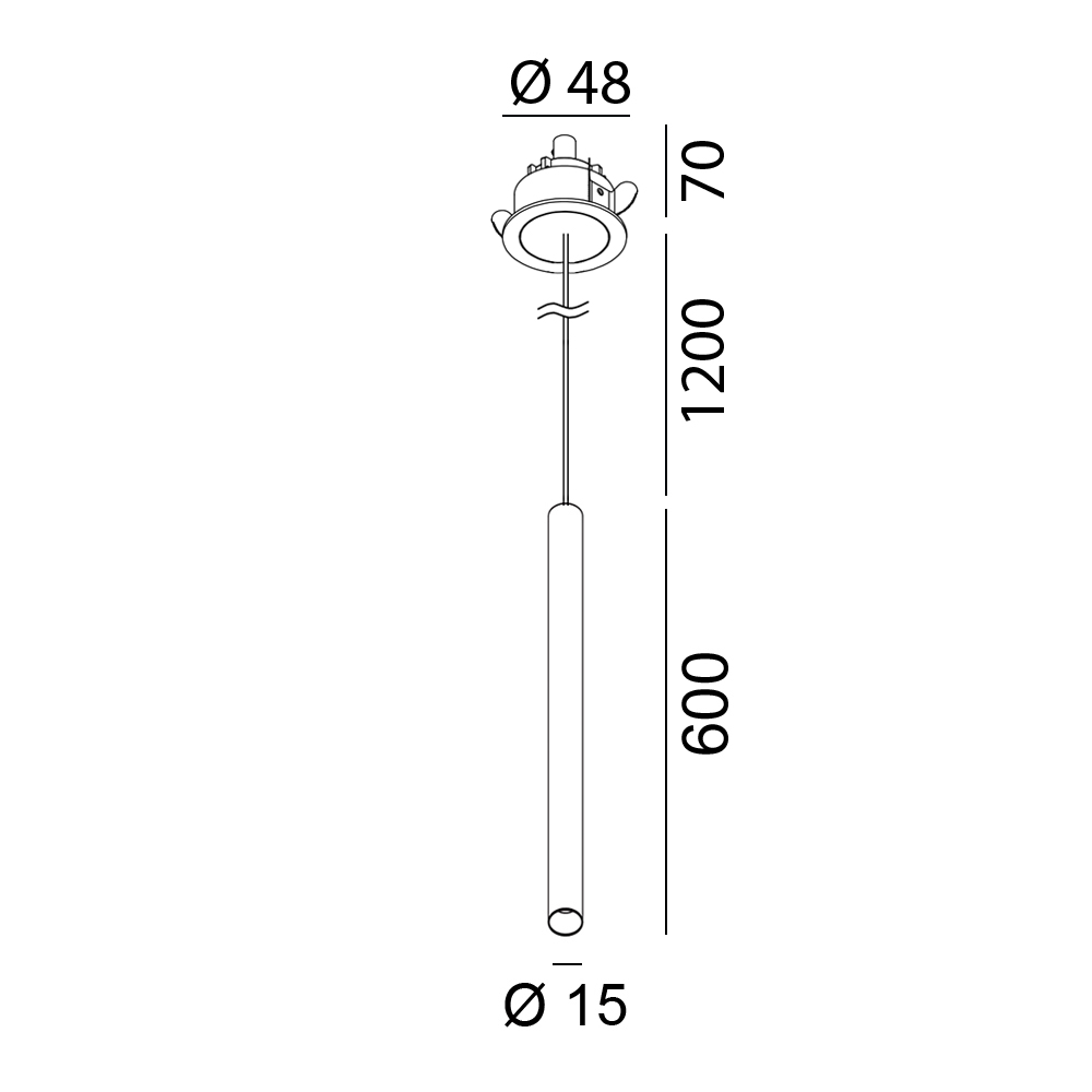 Pendant recessed luminaire TUB XS P NANO, D15mm, H600mm, CREE LED, 2.4W 137 Lm, 3000K, 20°,CRI>90, 700 mA, IP 20, black color - photo 2