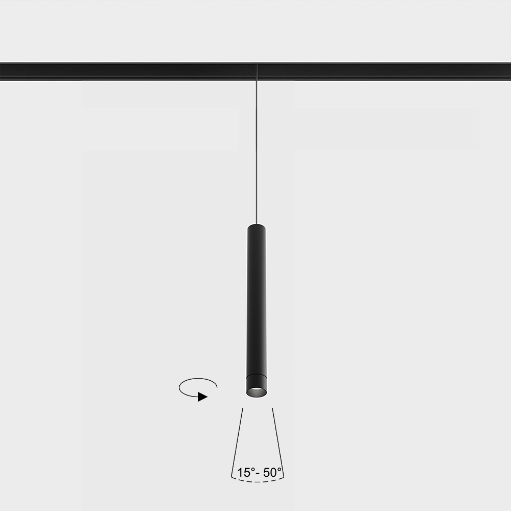Suspended luminaire IN_LINE TUB S P 300 ZOOM, D30mm, H300mm, CREE 5.4W LED, 228-307lm, 3000K, 15°-50°, CRI>90, IP 20, black color