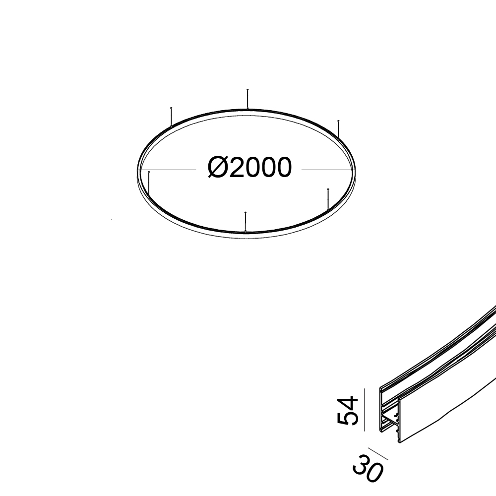 Suspended radial track IN_RING 200 48V (3parts). D2000mm, w30mm, h 54mm, IP 20, black color - photo 2