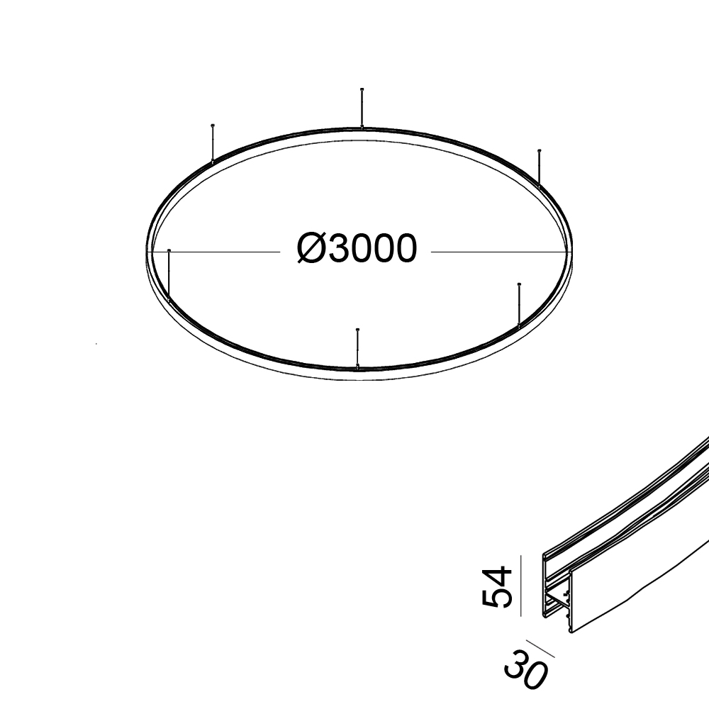 Suspended radial track IN_RING 300 48V (6parts). D3000mm, w30mm, h 54mm, IP20, black color - photo 2