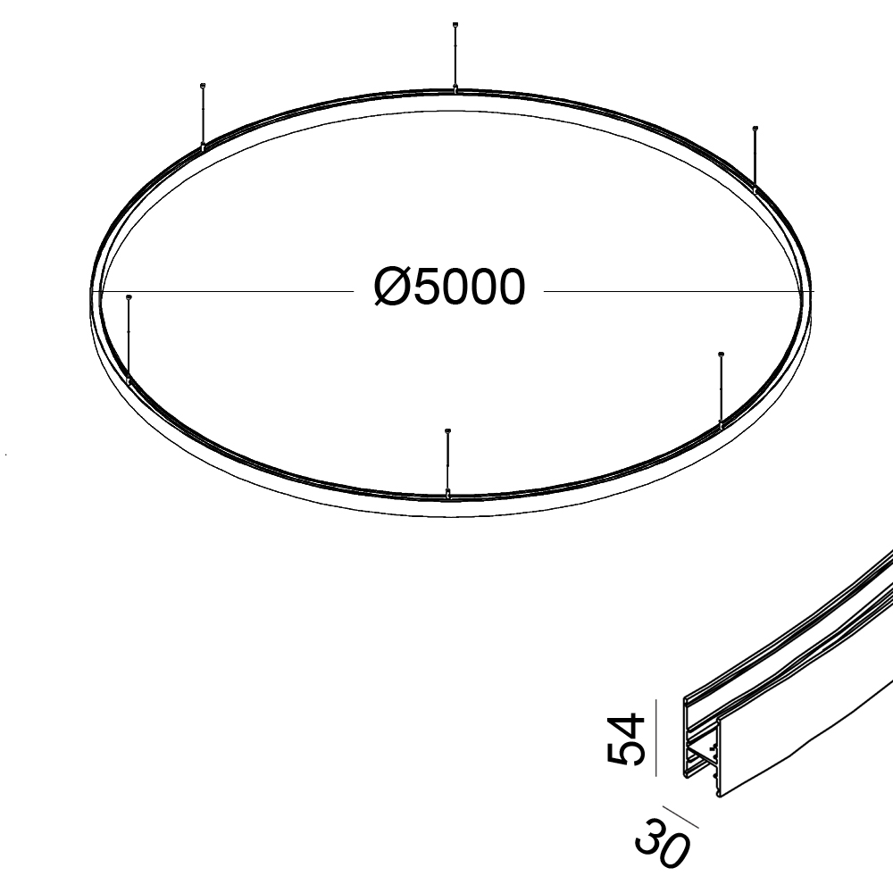 Suspended radial track IN_RING 500 48V(8parts). D5000mm, w30mm, h 54mm, IP20, black color - photo 2