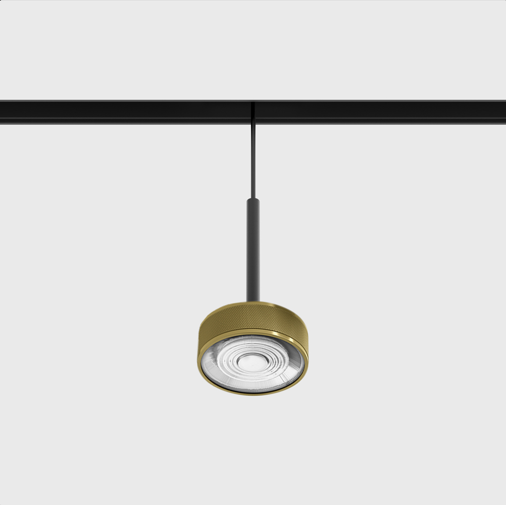 Suspended luminaire IN_LINE SOL MINI P, D75mm, H135mm,  LED 7W, 640Lm, 3000K, 24°, CRI>90, IP20, black/brass color