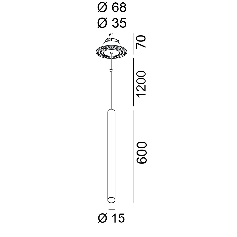 Pendant recessed luminaire TUB XS P NANO BASE, D15mm, H600mm, CREE LED, 2.4W 137 Lm, 3000K, 20°,CRI>90, 700 mA, IP 20, black color - photo 2