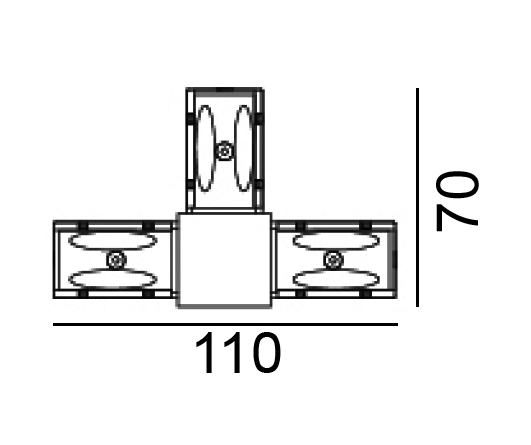 IN_LINE CORNER T, Surface track connector CORNER T left, L110mm, w70mm, h 54mm, IP 20, black color