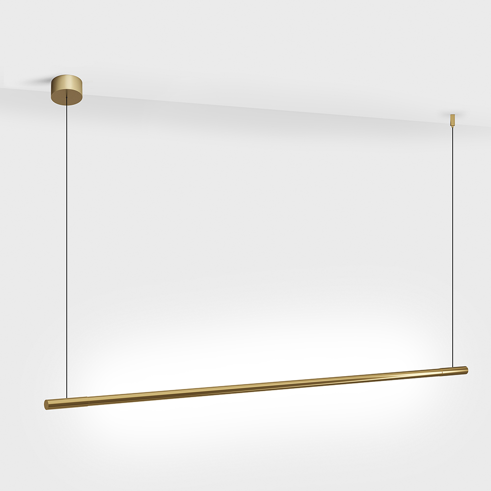 Suspended luminaire SLIMLINE. L1031mm, D18mm, bridgelux 2835, 8W LED, 640Lm, 3000K, DC 48V power supply not included, CRI>90, IP 20, opal diffuser, brass color